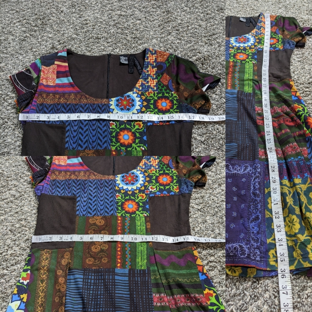 Desigual colorful patchwork pattern short sleeve dress L - Picture 9 of 9